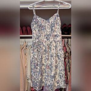 BeBop Cream Floral Spaghetti-Strap Mini Dress with Blue & Pink Accents